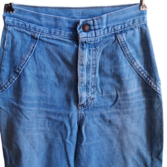 22x29 Vintage Jeans 1970's High-Waisted Wide Leg Denim Dual Front & Back Pockets - Picture 3 of 6